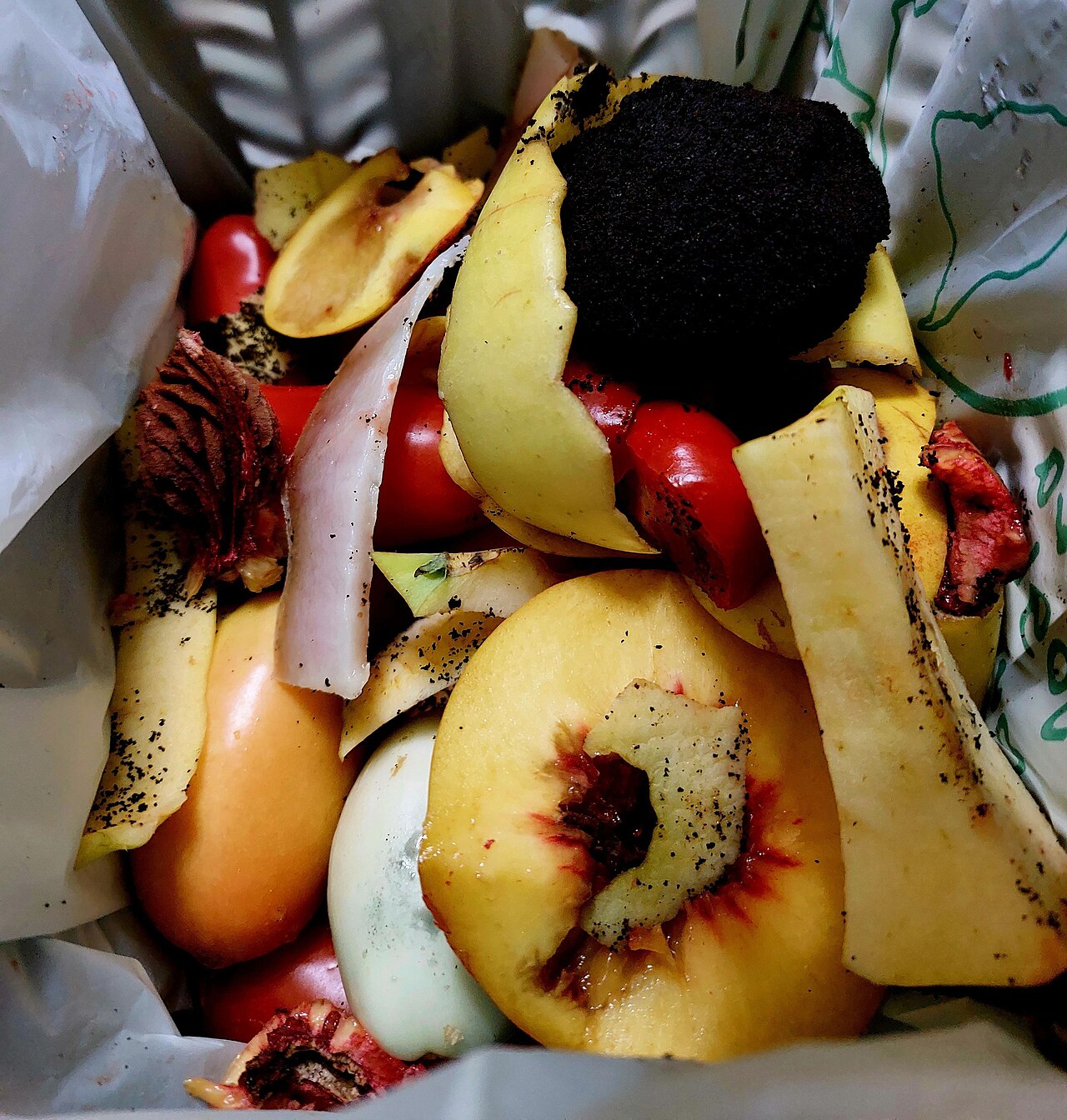 Kitchen vegetable scraps collected for composting